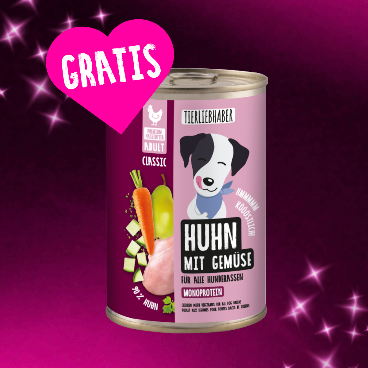 Nassfutter Huhn mit Gemüse 400g gratis