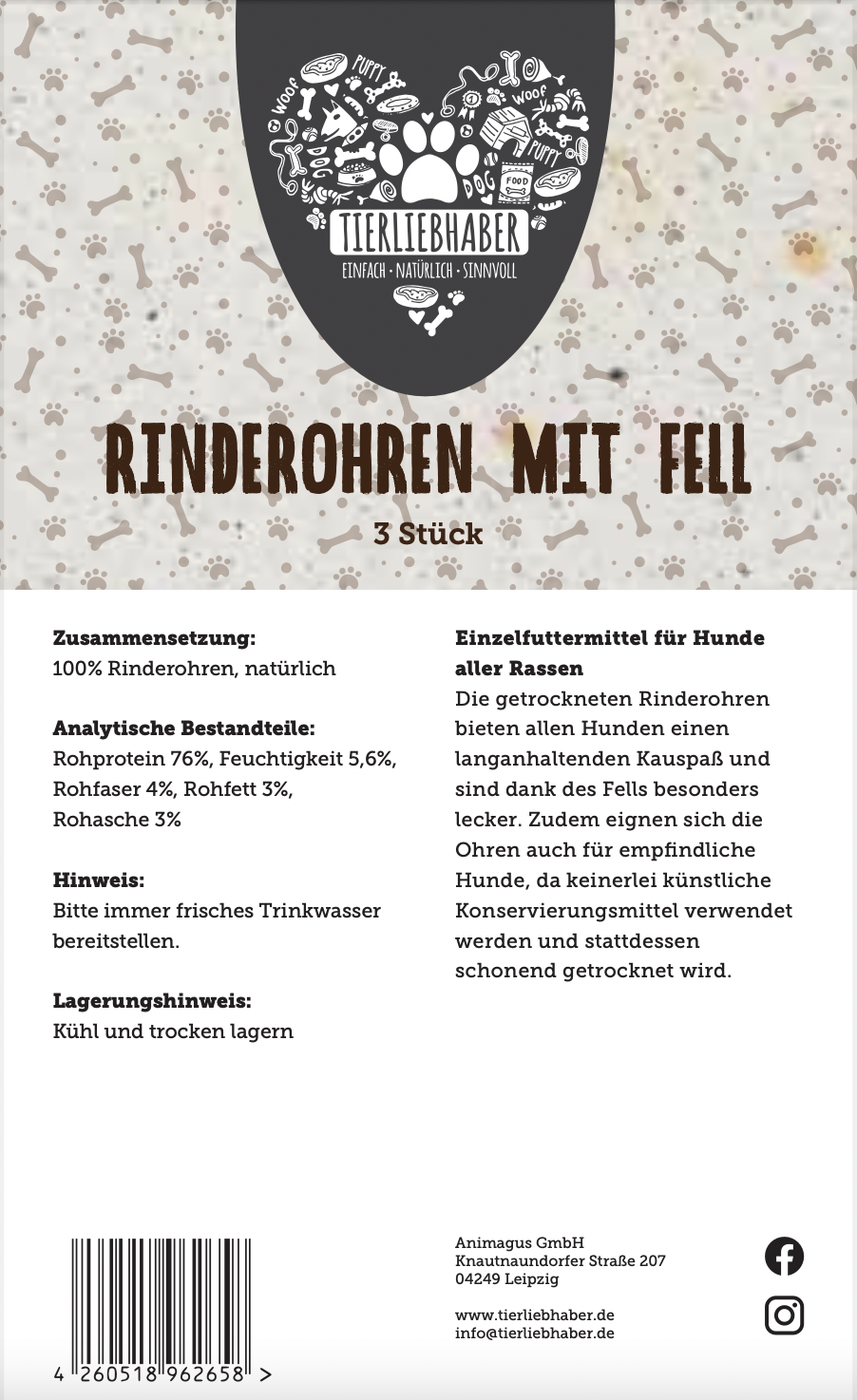 Rinderohren mit Fell (1-3 Stück)